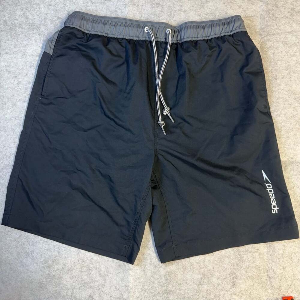 Speedo Swim Trunks Size XL Black Gray Drawstring Mesh Lined Board Shorts